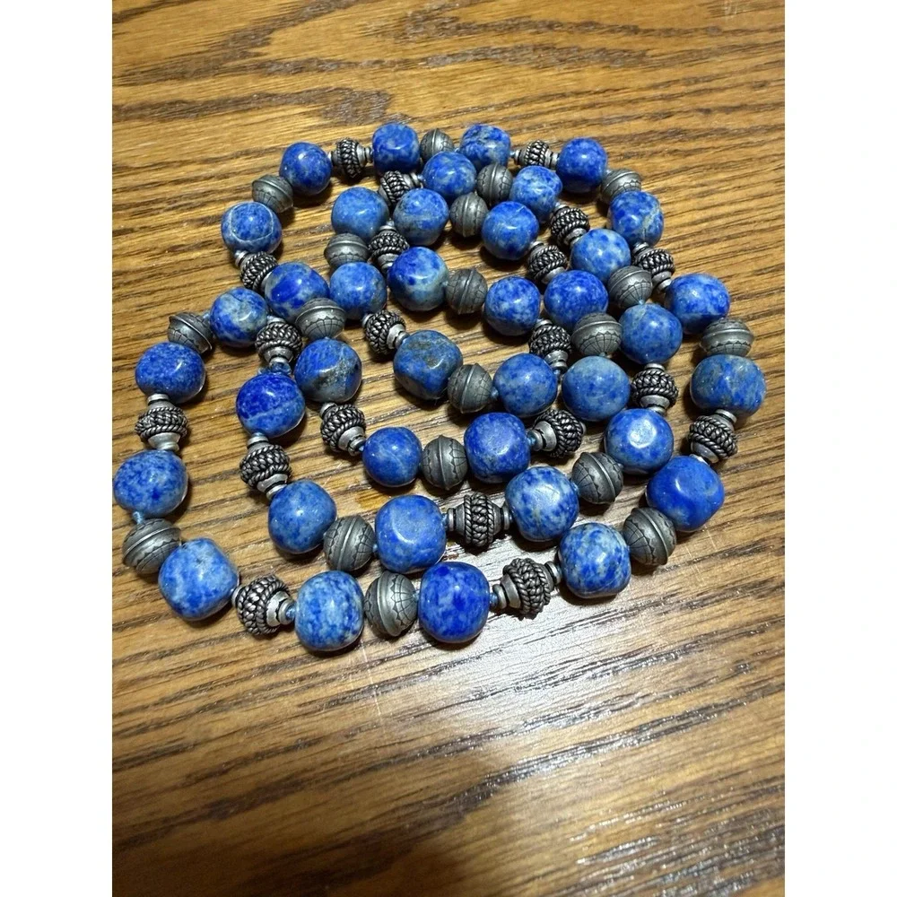 Native Pearl Lapis Lazuli Desert Southwest Native Bench Bead Silver Necklace 31